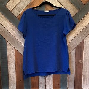 Women’s Textured Scoop Neck Blouse - Cobalt Blue